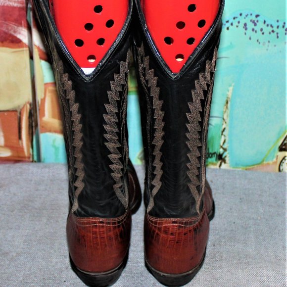 J. Chisholm Brown and Black Heeled Cowboy Leather Boots - Picture 4 of 6